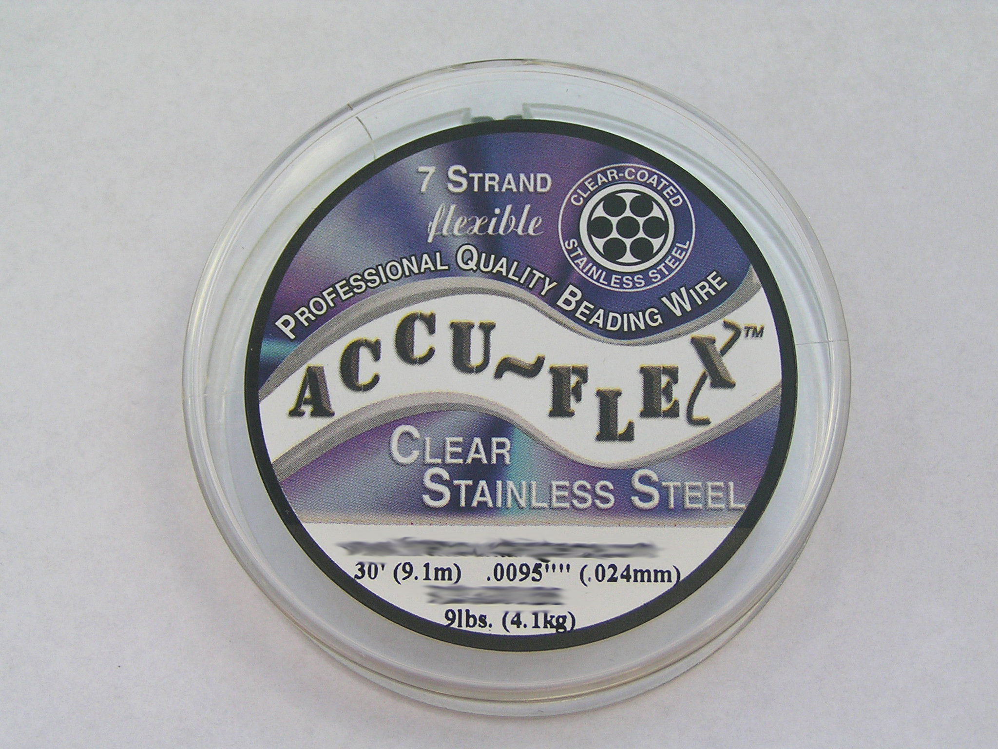 --CLEARANCE-- 9.1 meter (30 feet) reel - accuflex - 7 strand *clear coated* nylon coated stainless steel stringing/beading wire, 0.24mm total outside diameter