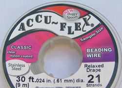 --CLEARANCE-- 9.1 meter (30 feet) reel - accuflex - 21 strand *clear coated* nylon coated stainless steel stringing/beading wire, 0.61mm total outside diameter