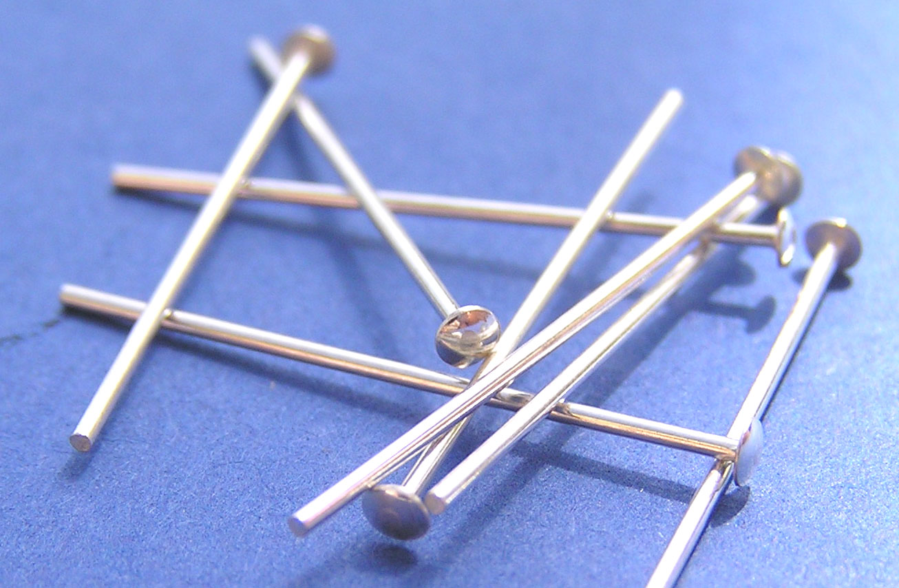  sterling silver, half hard, flat-ended headpin, 25mm long, 0.8mm thick 