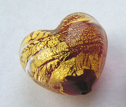  venetian murano ruby glass over 24k gold foil 19mm x 18mm x 12mm heart bead *** QUANTITY IN STOCK =9 *** 