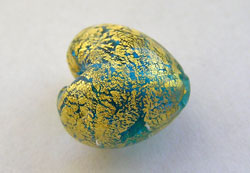  venetian murano aqua glass over 24k gold 13mm heart bead *** QUANTITY IN STOCK =22 *** 
