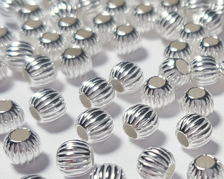  <9.2g/100> sterling silver 4mm corrugated round bead, 1.8mm hole 