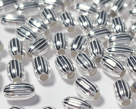  <8.15g/100> sterling silver 4.75mm x 3mm corrugated oval bead 