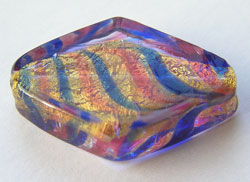  venetian murano multicoloured glass on a 24K gold gold interior 31mm x 22mm x 7.5mm diamond shaped bead *** QUANTITY IN STOCK =10 *** 