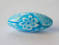  venetian murano aqua glass millefiori 24mm x 11mm oval bead *** QUANTITY IN STOCK =1 *** 