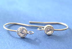  pair sterling silver 21 gauge, 20mm shank, 10mm diameter, with 4.5mm cubic zirconia, earwires 