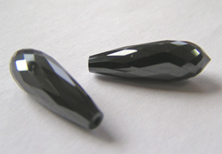 jet black cubic zirconia 21mm x 7mm half drilled faceted drop bead