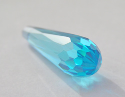 turquoise blue cubic zirconia 21mm x 7mm half drilled faceted drop bead