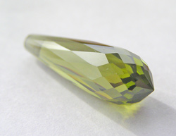olivine green cubic zirconia 21mm x 7mm half drilled faceted drop bead