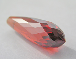 ruby red cubic zirconia 21mm x 7mm half drilled faceted drop bead