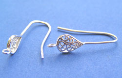  pair sterling silver, stamped 925, 21 gauge, 23mm shank, 7.5mm diameter, with 9mm x 6mm filigree detail, earwires 