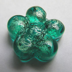  venetian murano sea foam green glass over white gold foil 15mm flower bead    *** QUANTITY IN STOCK =2 *** 