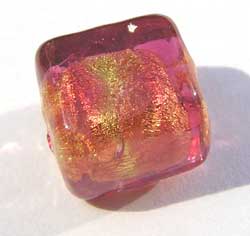  venetian murano rubino glass over 24k gold foil 8mm cube bead  *** QUANTITY IN STOCK =16 *** 