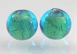  venetian murano aqua glass over 24k gold foil 6mm round bead  *** QUANTITY IN STOCK =17 *** 