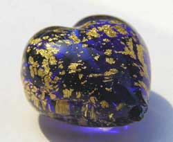  venetian murano cobalt blue glass over 24k gold 13mm heart bead *** QUANTITY IN STOCK =17 *** 