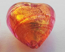  venetian murano rubino glass over 24k gold foil 10mm heart bead *** QUANTITY IN STOCK =15 *** 