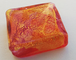  venetian murano persimmon glass over 24k gold foil 17mm diamond bead *** QUANTITY IN STOCK =1 *** 