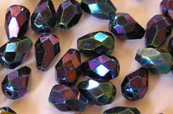  czech metallic iris blue 7mm faceted drop glass bead (25ps) 