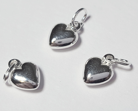  sterling silver 9mm x 6mm puffed heart charm, with attached open jumpring 