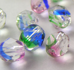  candystripe 6mm firepolished faceted oval bead (70ps) 