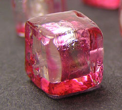  venetian murano pink glass over sterling silver foil 8mm cube bead  *** QUANTITY IN STOCK =20 *** 
