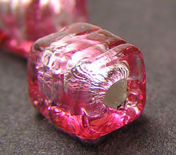  venetian murano pink glass over sterling silver foil 6mm cube bead *** QUANTITY IN STOCK =27 *** 
