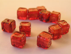  venetian murano rubino glass over 24k gold foil 6mm cube bead *** QUANTITY IN STOCK =56 *** 