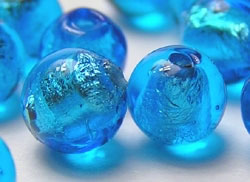  venetian murano vivid aqua glass over sterling silver foil 6mm round bead *** QUANTITY IN STOCK =34 *** 