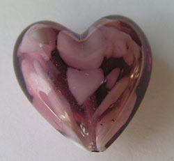  venetian murano amethyst glass over white clouds 19mm x 18mm x 10mm heart bead *** QUANTITY IN STOCK = 10 *** 