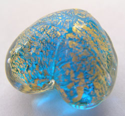  venetian murano aqua glass over 24k gold foil 19mm x 18mm x 12mm heart bead *** QUANTITY IN STOCK =9 *** 