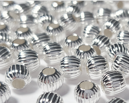  <16.8g/100> sterling silver 5mm corrugated round bead, 2.2mm hole 