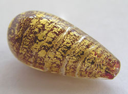 venetian murano rich cranberry red glass over 24k gold foil 26mm x 12mm teardrop bead *** QUANTITY IN STOCK =5 *** 