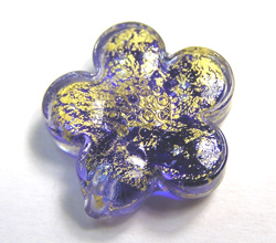 venetian murano cobalt blue glass over 24k gold foil 15mm flower bead *** QUANTITY IN STOCK =1 *** 