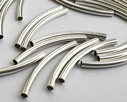  sterling silver 25mm x 2mm, curved tube bead, 1.55mm hole 