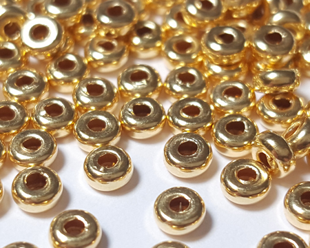  <5.2g/100> vermeil 3mm x 1.75mm rondelle bead, 1.2mm hole, 1  micron plating for increased durability [vermeil is gold plated sterling silver] 