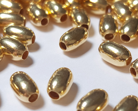  <9.5g/100> vermeil 4.75mm x 3.25mm oval bead, 1.3mm hole, 1 micron plating for increased durability [vermeil is gold plated sterling silver] 