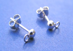  pairs sterling silver 13mm post, 3mm diameter half-ball studs & stamped 925 butterflies  