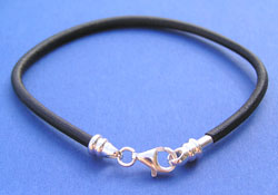  black leather 7.5 inch, 3mm wide, stamped 925 on clasp, charm bead bracelet with screw end 