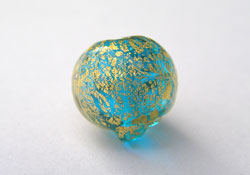  venetian murano aqua glass over 24k gold 10mm round bead *** QUANTITY IN STOCK =21 *** 