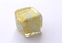 venetian murano opaque aqua glass under 24k gold foil 10mm cube bead *** QUANTITY IN STOCK =25 *** 