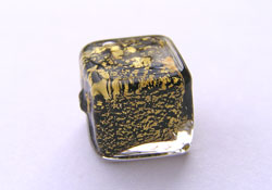  venetian murano jet black glass over 24k gold foil 10mm cube bead *** QUANTITY IN STOCK =10 *** 