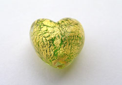  venetian murano peridot glass over 24k gold 13mm heart bead *** QUANTITY IN STOCK =13 *** 