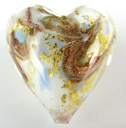  venetian murano marbled pale blue and ivory glass with 24k gold and aventurina 22mm heart bead *** QUANTITY IN STOCK = 21 *** 