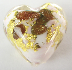  venetian murano marbled pale pink and ivory glass with 24k gold and aventurina 13mm heart bead *** QUANTITY IN STOCK = 12 *** 