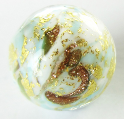  venetian murano marbled turquoise and ivory glass with 24k gold and aventurina 12mm round bead  *** QUANTITY IN STOCK = 16 *** 