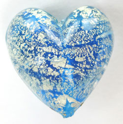  venetian murano aqua glass over white gold foil 19mm x 18mm x 12mm heart bead *** QUANTITY IN STOCK =9 *** 