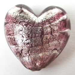  venetian murano amethyst glass over sterling silver foil 19mm x 18mm x 12mm heart bead *** QUANTITY IN STOCK =6 *** 