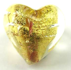  venetian murano clear glass over 24k gold foil 10mm heart bead *** QUANTITY IN STOCK =17 *** 