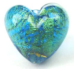  venetian murano sea foam green glass over 24k gold foil 10mm heart bead *** QUANTITY IN STOCK =17 *** 