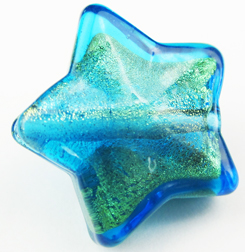  venetian murano aqua glass over 24k gold foil 15mm star bead  *** QUANTITY IN STOCK =1 *** 